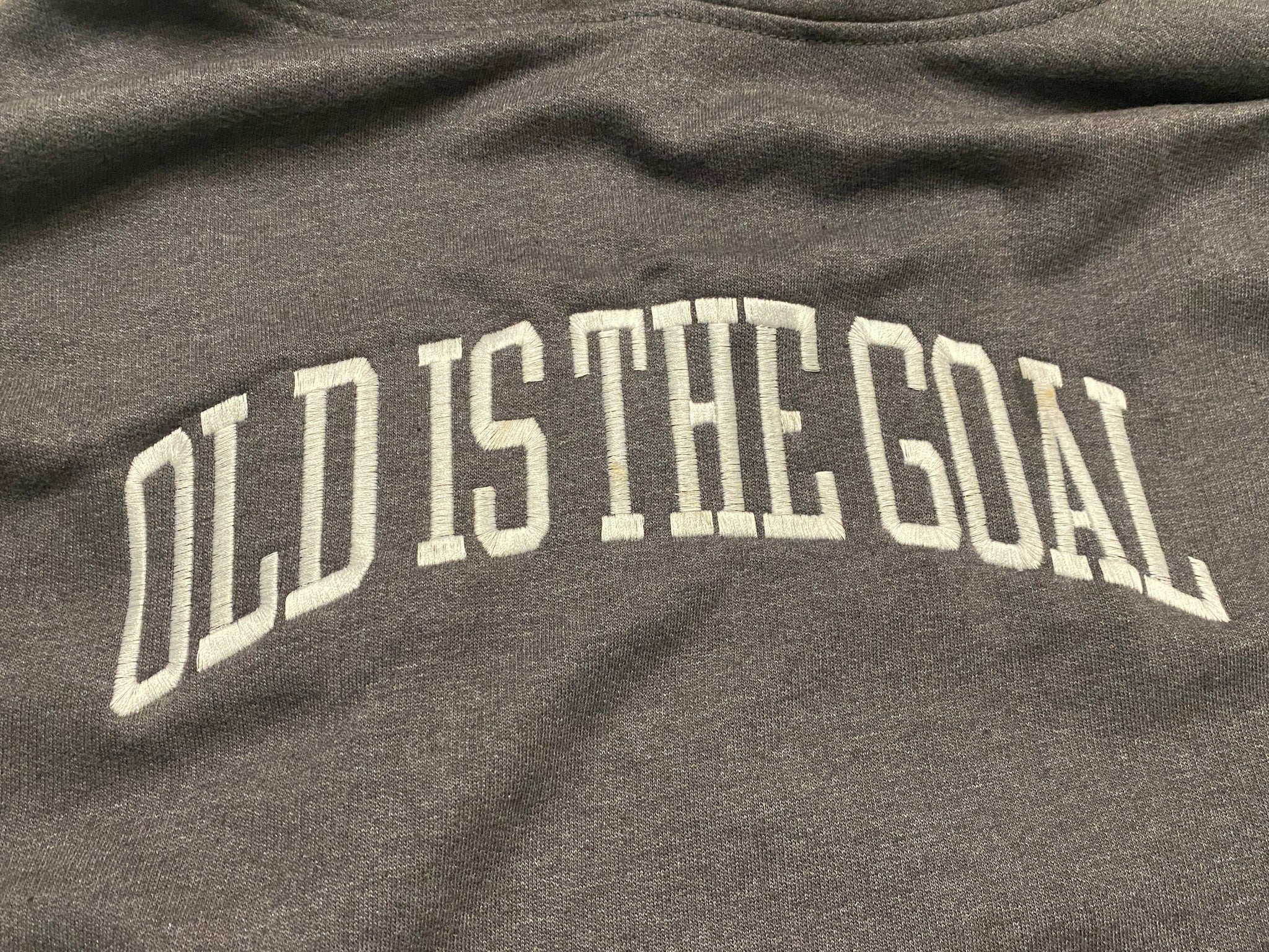 GRAY-OLD IS THE GOAL HOODIE WITH BLING ROPE DRAWSTRINGS