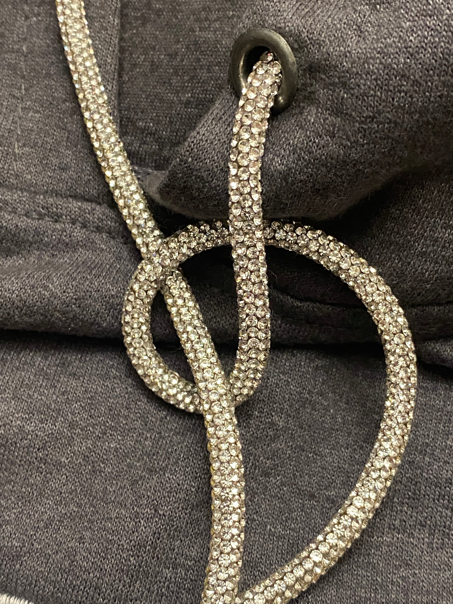 GRAY-OLD IS THE GOAL HOODIE WITH BLING ROPE DRAWSTRINGS