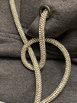 GRAY-OLD IS THE GOAL HOODIE WITH BLING ROPE DRAWSTRINGS